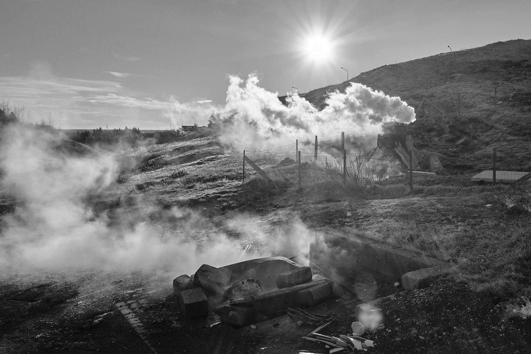 Steam rises from a geothermal well in Hveragerði
